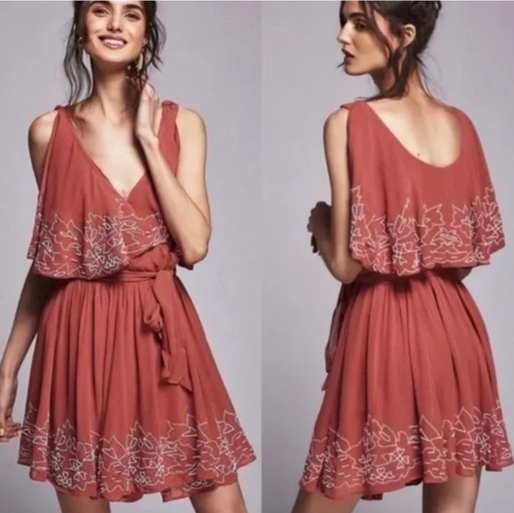 Free People Silvia Wrap Boho Gypsy Beaded Dress‎ Size XSmall